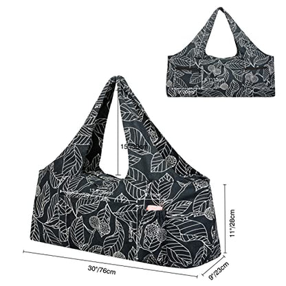 Extra Large Yoga Mat Bag with Zippered Top & 5 Pockets - Premium Canvas Tote with Yoga Mat Carrying Strap for Pilates, Gym, Fitness Block & Gear