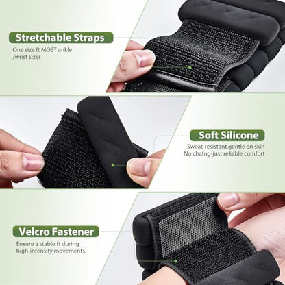 Pilates Wrist and Ankle Weights for Women - Adjustable Weighted Bangles for Men, 2 lbs Weighted Arm Bands Foot Leg Weights for Walking, Yoga, Training, Exercise, Running, Set of 2 (1LB Each) - color: Matte Black