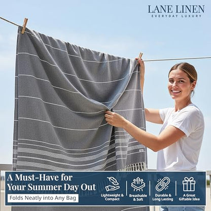 LANE LINEN Beach Blanket – Sand-Free, Extra-Large Picnic Mat, Quick-Dry, Pre-Washed Design (82"x82"), Beach Essentials for Family Picnics and Poolside Relaxation, Machine Washable – Smoky Black - color: 14: Smoky Black, size: Beach Blanket (80" x 80")