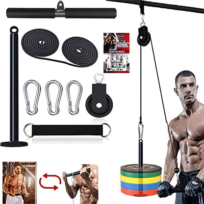 LAT Pulley System for Home Gym – Strength Training Fitness Equipment Cable Machine for Triceps, Biceps, Back & Shoulder Workouts - color: Bar