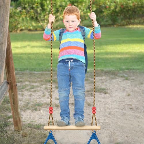 LadyRosian Wooden Trapeze Swing Bar, Adjustable Height Swing Set, Gym Rings, Playground Attachments, 16.5" Monkey Bar for Backyard, Playground, Playroom (Blue) - color: Blue