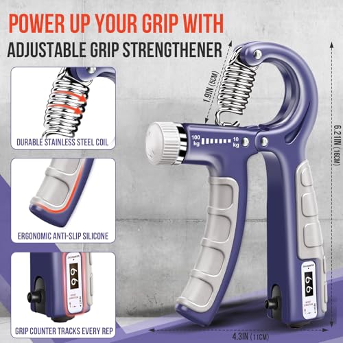 TEAWOO Grip Strength Trainer Kit, 3 Colors Forearm Strengthener & Hand Grip Strengthener, Finger Exerciser & Stretcher for Strength Training, Recovery & Flexibility