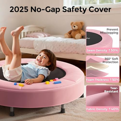 BCAN SP1 36'' Toddler Trampoline, ASTM Certified - Kids Trampoline for Ages 1-6, Foam Handle & Safe Thickened Cover, Mini Trampolines for Kids Indoor, Easy to Assemble| FED Fitness - color: Pink-Classic