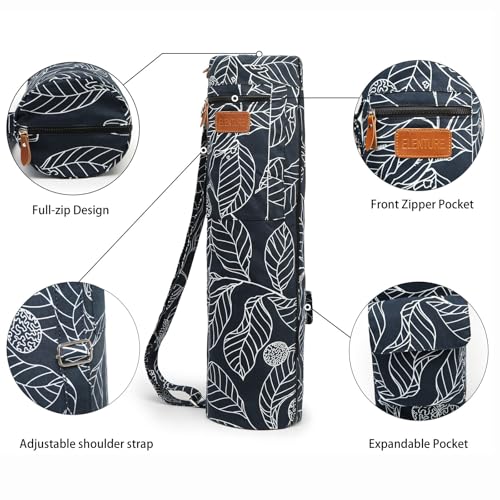 Canvas Yoga Mat Bag with Adjustable Strap & Pockets, Full-Zip Travel Gym Tote for Women & Men, Fits 1/4" & 1/3" Thick Mats, Lightweight Carrier for Yoga, Studio, Workout, Outdoor Use