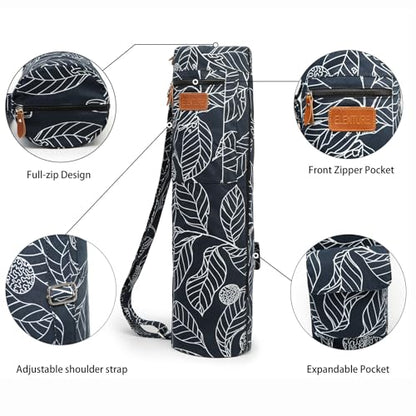 Canvas Yoga Mat Bag with Adjustable Strap & Pockets, Full-Zip Travel Gym Tote for Women & Men, Fits 1/4" & 1/3" Thick Mats, Lightweight Carrier for Yoga, Studio, Workout, Outdoor Use