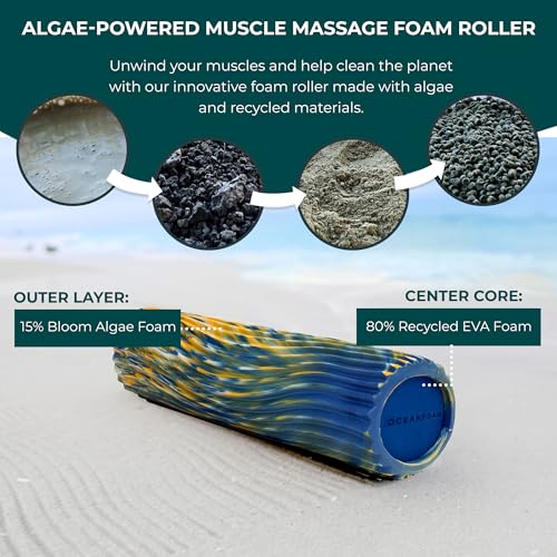 Tidal Roller - Royal, Gold & Natural Marbled - Muscle Massage Foam Roller for Back Pain & Stretching - Firm & Ergonomic Wide Wave Textured - Yoga, Athletics, & Wellness - Full Size, 20" x 5" - color: Royal, Gold & Natural Marbled