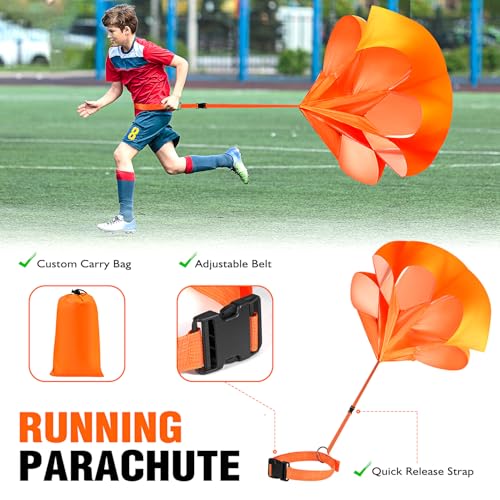 Soccer Training Equipment, Speed Agility Training Equipment for Youth Adults, 20ft Agility Ladder, 4 Hurdles, Jump Rope, 12 Cones, Running Parachute, Basketball Football Training Equipment