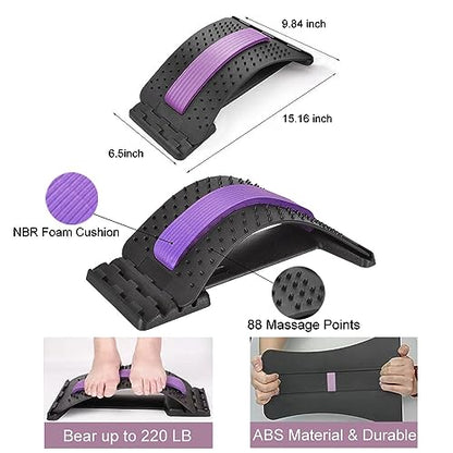 Back Stretcher for Lower Back Pain Relief, 4 Level Adjustable Lumbar Cracker Board Massager, Stretching Device for Scoliosis, Sciatica (Purple)