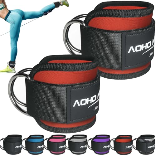 AOHO MOOON Ankle Strap for Cable Machine Attachments, Gym Accessories for Women and Men, Neoprene Ankle Cuffs for glute Kickback, Leg Workouts ande Booty Hip Abductors Exercise - color: Red - Pair