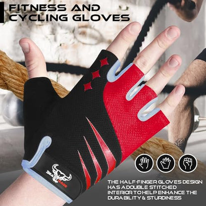 Half Finger Cycling Gloves for Men Women, Gel Padded Anti-Slip Shock Absorbing Weight Lifting Gym Gloves Cycle Mountain Bike Gloves for MTB, Biking, Hiking