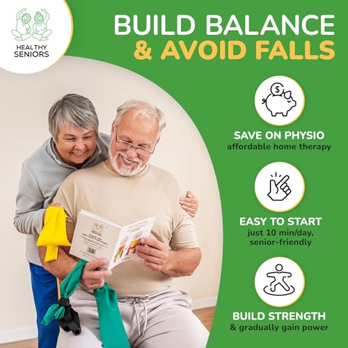 Chair Exercise Program with Two Resistance Bands, Handles and Printed Exercise Guide. Suitable for Rehab or Physical Therapy. Thoughtful Gift for Grandma or Grandpa