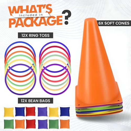 31 Pcs. Plastic Cones and Rings Games Ring Toss Games for Adults, Carnival Games for Kids, Bean Bag for Kids Games Birthday Party, Yard Game, Sports & Outdoor Game for Family Party
