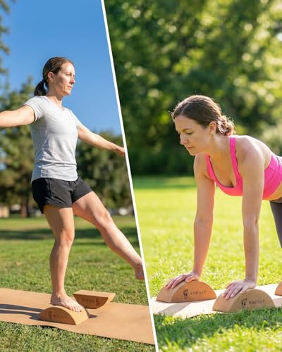 Rocalt Cork Yoga Blocks, Half Moon Yoga Block & Calf Stretching, Cork Foot Stretcher for Plantar Fasciitis Relief, Ankle Stretcher Pilates Block, Improve Balance, Stability & Foot Mobility
