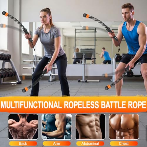 Ropeless Battle Ropes, Weighted Ropeless Battle Ropes for Home Gym with Poster, Workout Exercise Rope for Strength Building, HIIT and Low-Impact Aerobic Training for Men & Women