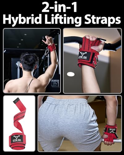 2-in-1 Weight Lifting Straps with D Ring, 7mm Neoprene Padded Wrist Support for Men & Women, Heavy Duty Gym Wrist Straps & Cable Machine Attachment for Gym, Powerlifting, Rows, Pull-ups