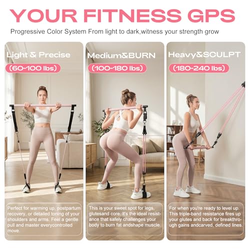 Pilates Bar Kit with Resistance Bands – Adjustable Home Gym Workout Equipment for Women & Men – Portable Pilates Equipment for Squats, Yoga & Full Body Toning