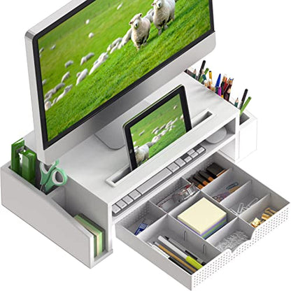 Simple Houseware Desk Monitor Stand Riser w/ Adjustable Tray, White - color: White