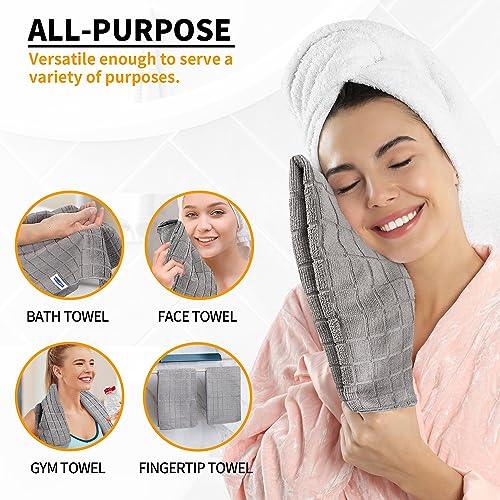 Hand Towels, 12 Pack 25''*15'' Gym Towels, Grey Quick Dry Lint Free Soft Absorbent Bulk Checkered Fingertip Washcloths Bath Towels for Bathroom Kitchen Salon Workout Shower
