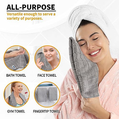 Hand Towels, 12 Pack 25''*15'' Gym Towels, Grey Quick Dry Lint Free Soft Absorbent Bulk Checkered Fingertip Washcloths Bath Towels for Bathroom Kitchen Salon Workout Shower