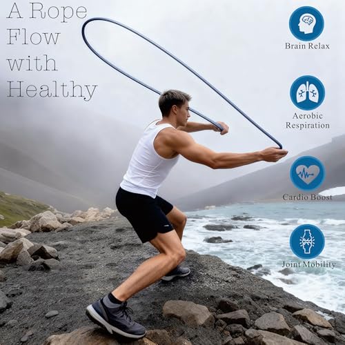 Flow Rope Exercise Jump Rope – 1.5lb Weighted Flow Jump Rope for Cardio, Boxing, HIIT & Upper Body Fitness – Adjustable Double Woven Workout Rope for Men, Beginners – Indoor & Outdoor Use