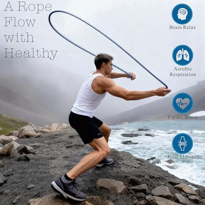 Flow Rope Exercise Jump Rope – 1.5lb Weighted Flow Jump Rope for Cardio, Boxing, HIIT & Upper Body Fitness – Adjustable Double Woven Workout Rope for Men, Beginners – Indoor & Outdoor Use