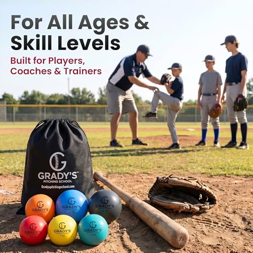 Grady's Pitching School Weighted Velocity Training Ball Set – Seam & Seamless Options for Pitching & Arm Strength + Set of 6 Balls + Carrying Case - style: Flats