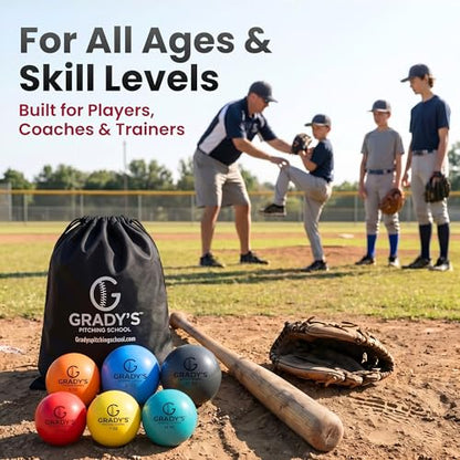 Grady's Pitching School Weighted Velocity Training Ball Set – Seam & Seamless Options for Pitching & Arm Strength + Set of 6 Balls + Carrying Case - style: Flats