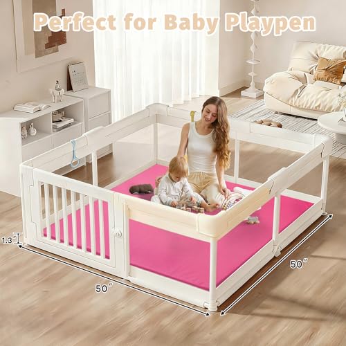 Waterproof Baby Play Mat for Floor Memory Foam 50 * 50 Cushion Playpen Playmat Tummy Time Crawling Mat Nursery Rug Thick Pad Create Soft & Safe Area for Infants,Toddler,Kids,Hot Pink