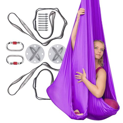 AyuHome Aerial Silks Kit for Home - Premium Yoga Swing for Adults with 660 lbs Capacity - Versatile Aerial Yoga Hammock for Gymnastics Training
