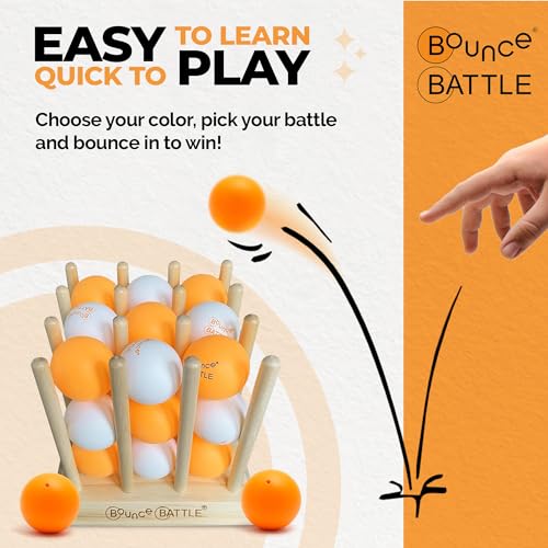 Bounce Battle Wood Edition - Fast-Paced Skill & Strategy Game, Includes 27 Balls & Wooden Cube - Kids 8+