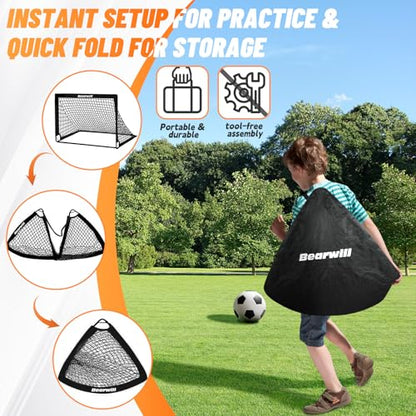 Soccer Goal, Kids Soccer Goals for Backyard Set of 2, 4x3ft Portable Soccer Goal Pop Up Soccer Net, Kids Soccer Net Training Equipment with Soccer Ball, Ladder, Cones, Targets - color: Black