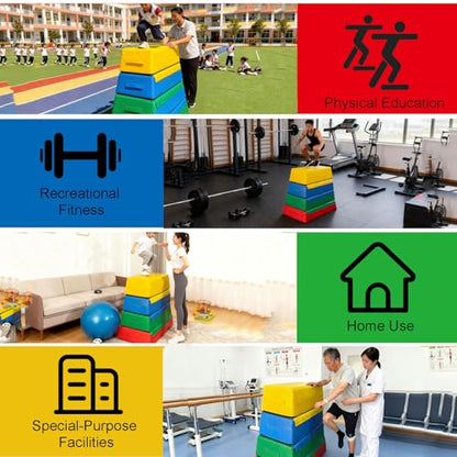 4-in-1 Foam Plyometric Box – Stackable Soft Plyometric Jump Box Set，Height Adjustable Plyometric Box Platform | plyometric box set Non-Slip PVC Cover, Easy to Clean, Stable Design(Size:90*60*90*30cm)