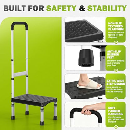 RV Step Stool with Handle for Elderly,1 Step Ladder with Handrail, Reinforced PP Wide Platform, Adjustable Height, Portable Stairs for Hot Tub/Camper/Mobile Home/Porch/SPA Pool/Pet Stairs - size: 1 Step-Adjustable Height