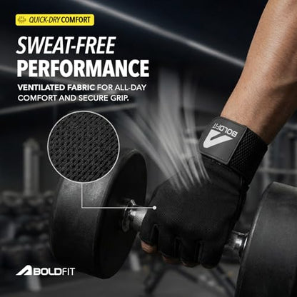 Boldfit Gym Gloves for Men & Women with Wrist Support Accessories for Weightlifting, Training, Exercise, Cycling Gloves, Bike Riding Gloves - size: Large (L)