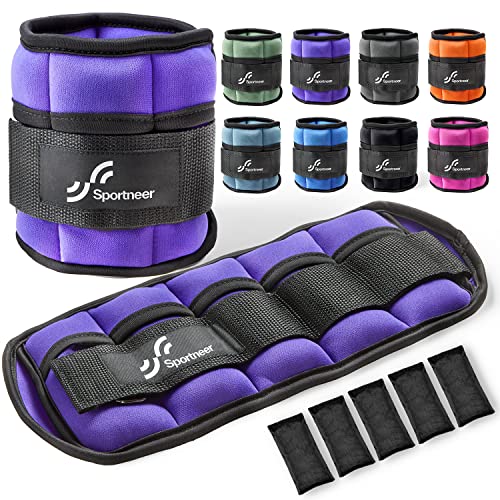 Sportneer Adjustable Ankle/Wrist Weights for Men Women Kids, Weighted Leg & Cuff Strength Training for Yoga Walking Running Aerobics Gym Fitness Physical Therapy - color: Purple, size: 2 lbs (x2)