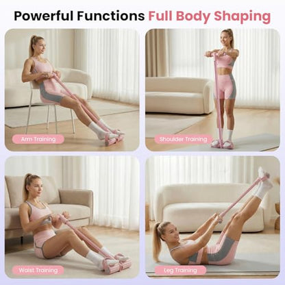 Upgraded 8-Tube Multifunction Foot Pedal Resistance Band (Pink), Enhanced Tension Sit Up Pull Rope, Abdominal Trainer for Home Gym, Full Body Workout Equipment for Core Leg Arm Waist Strength Training