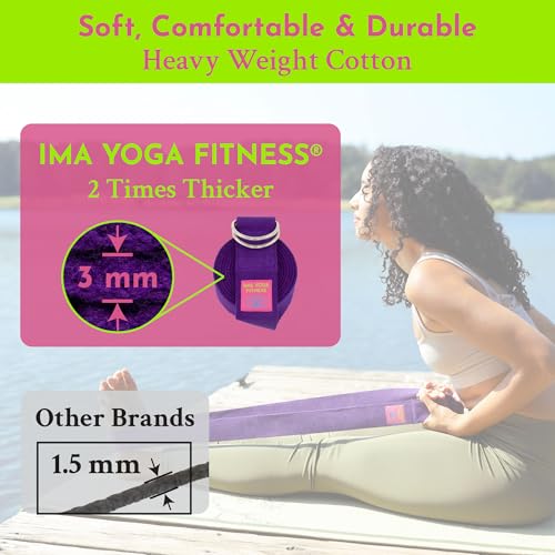 Adaptive Yoga Strap, Stretching Strap, 2 Inches Wide, 100% Naturally Soft Cotton, Steel D-Rings, Includes Natural Cotton Drawstring Storage Pouch and Instructional E-Book