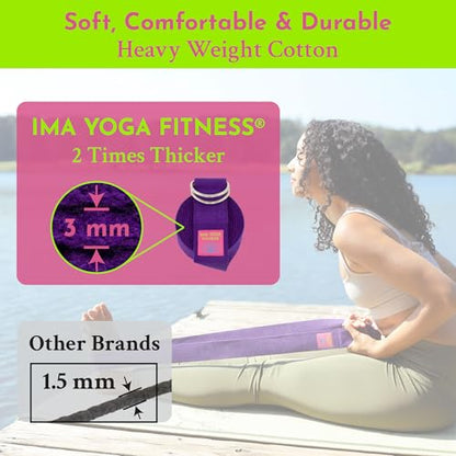 Adaptive Yoga Strap, Stretching Strap, 2 Inches Wide, 100% Naturally Soft Cotton, Steel D-Rings, Includes Natural Cotton Drawstring Storage Pouch and Instructional E-Book