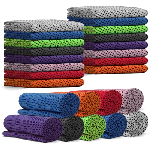 24 Pack Cooling Towels Bulk for Neck and Face 40"x12" Ice Cooling Sweat Rags Microfiber Soft Breathable Soft Chilly Towel for Yoga Golf Sport Running - color: Multicolor