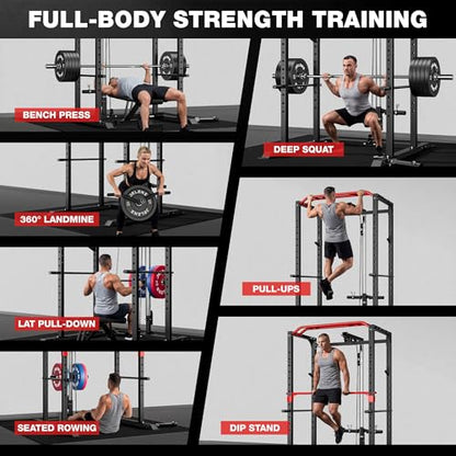 S11 Power Cage, 2000LB Multi-Function Power Rack with LAT Pulldown, Squat Rack with Adjustable Pulley System and Training Attachments, Weight Rack for Home Gym - style: S11 Power Cage