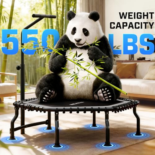 ANCHEER Trampoline, 50'' Rebounder Trampoline for Adult with Bar, Indoor Mini Trampoline, 550LBS Fitness Trampoline with Bungee, Jumping Cardio Equipment, Exercise Trampoline at Home Gym