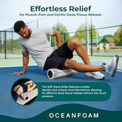 Soft Tidal Roller (Black Marbled) - Low Density Foam Roller for Physical Therapy, Back Pain, Excercise & Stretching - Wave Textured - Yoga, Athletics, & Wellness - Full Size, 20" x 5" - color: Black Marbled