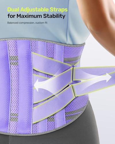 Rakiie Back Brace for Lower Back Pain Women with 9X Support System, Ergonomic Lumbar Support for Pain Relief, Breathable Mesh Design with 3D Silicone Pad for Sciatica,Purple Size S (Waist: 28.7"-35.8")