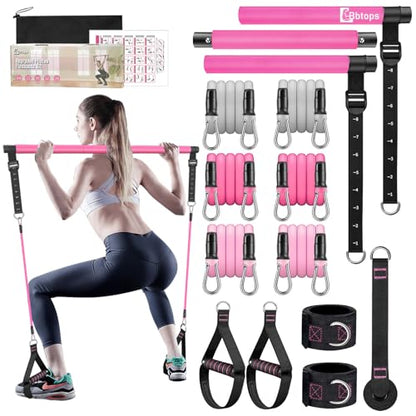 Pilates Bar Kit with Resistance Bands,Pilates Bar with Stackable Bands Workout Equipment for Legs,Hip,Waist and Arm,Exercise Fitness Equipment for Women & Men Home Gym Yoga Pilates - color: Rose