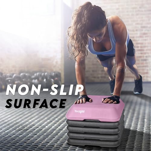 Yes4All High Arobic Step Platform & Stackable Risers - Adjustable 4"/6"/8"/10"/12" Height - Choose Full Step Platform Set or 2-Pack Stackable Risers, Customize for Cardio & Aerobic Exercise
