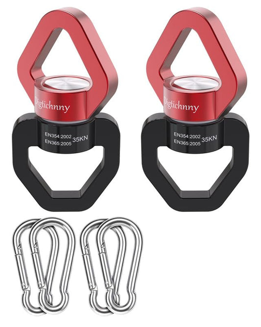 2 Pack Swivel Hook for Swing, 35KN Swing Spinner, Aluminium Alloy Swing Swivel for Children's Swing,Aerial Yoga,Web Tree Swing,Hanging Hammock Indoor Outdoor(Black-Red with 4 Carabiners) - style: Black Red-2 Pack with 4 Carabiners