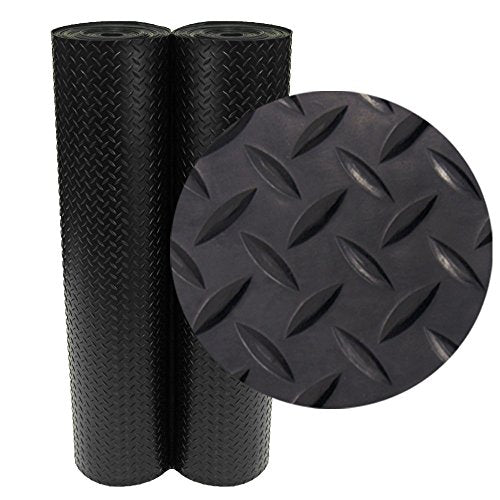 Rubber-Cal Diamond-Plate Rubber Flooring Roll - 3 mm x 4 ft x 2 ft Roll - Black