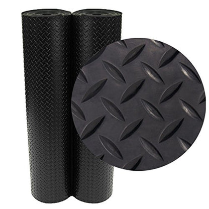 Rubber-Cal Diamond-Plate Rubber Flooring Roll - 3 mm x 4 ft x 2 ft Roll - Black