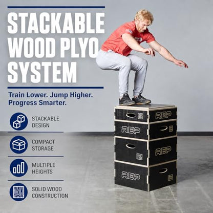 Rep Wooden Plyo Box | Stackable Jump Platforms for Home Gym Workouts | Multiple Height Options from 4, 6.8 and 12" Exercise Step Up Boxes for CrossFit & Plyometric Training | Durable Fitness Equipment