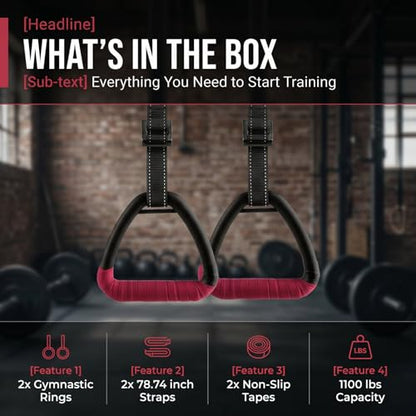 Gymnastic Rings, Gymnastic Rings Equipment, Pull-up Gymnastic Rings, Home Gymnastic Rings no-Punch bar Lanyard for Training Workouts - color: Red